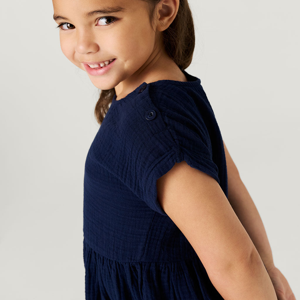 Varsity Navy Cotton Crinkle Dress