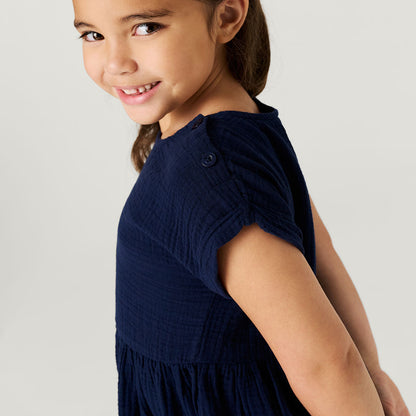 Varsity Navy Cotton Crinkle Dress