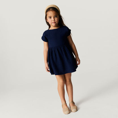 Varsity Navy Cotton Crinkle Dress
