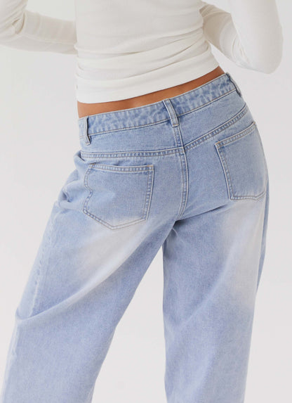 Keanna Low Rise Denim Jeans - Light Blue