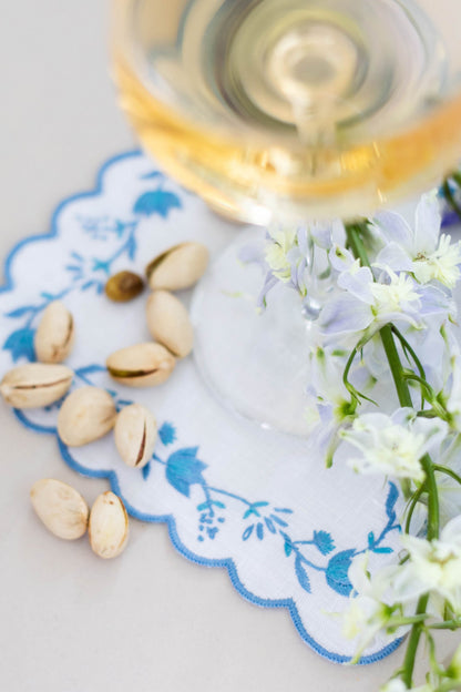 Blue and White Floral Cocktail Napkins Set of 4