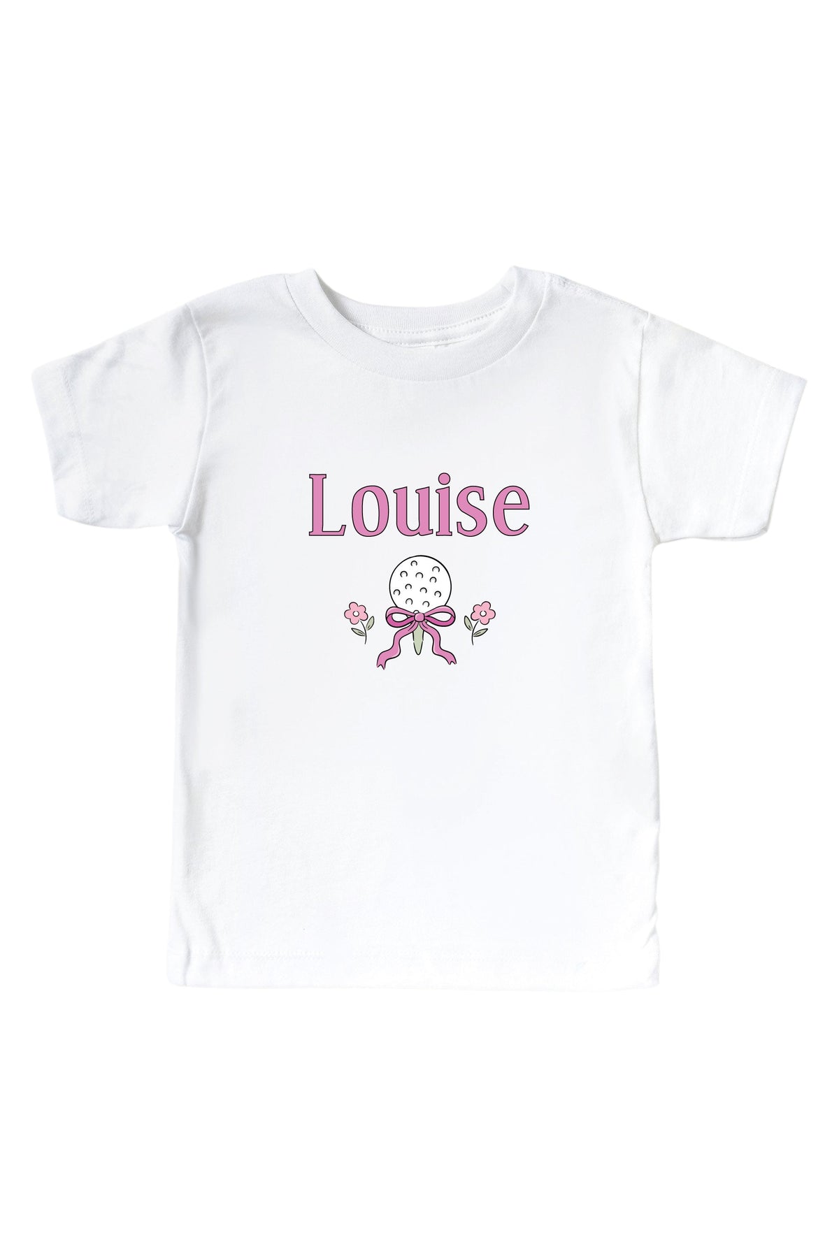 Personalized Caddie Crew Pink Graphic Bodysuit & Kids Tee | White
