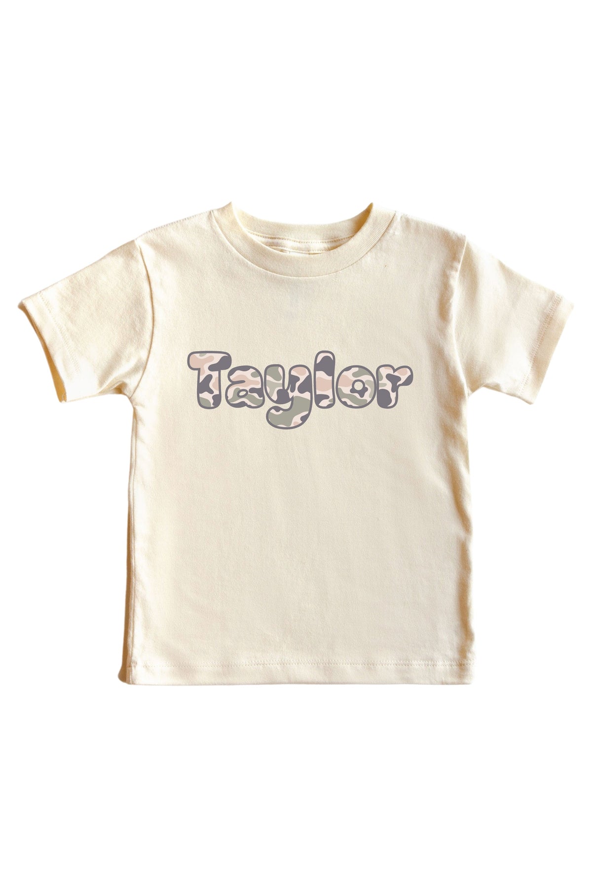 Personalized Camo Cutie Graphic Bodysuit & Kids Tee | Natural