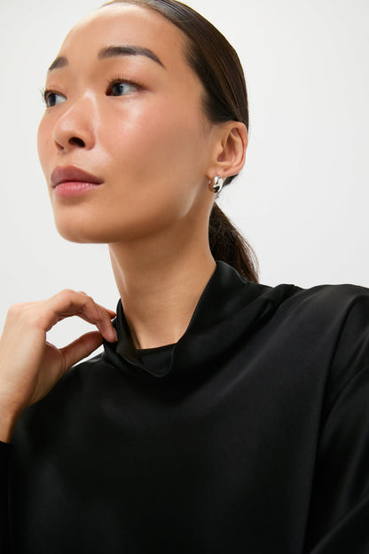 Black Barb Long Sleeve Cowl Neck Shirt