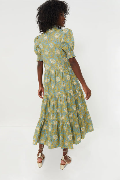 Blue and Green Leafy Floral Bennett Maxi Dress