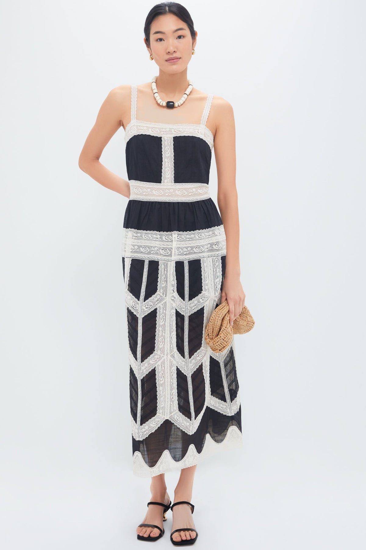 Black and Cream Rhiannon Lace Slip Dress