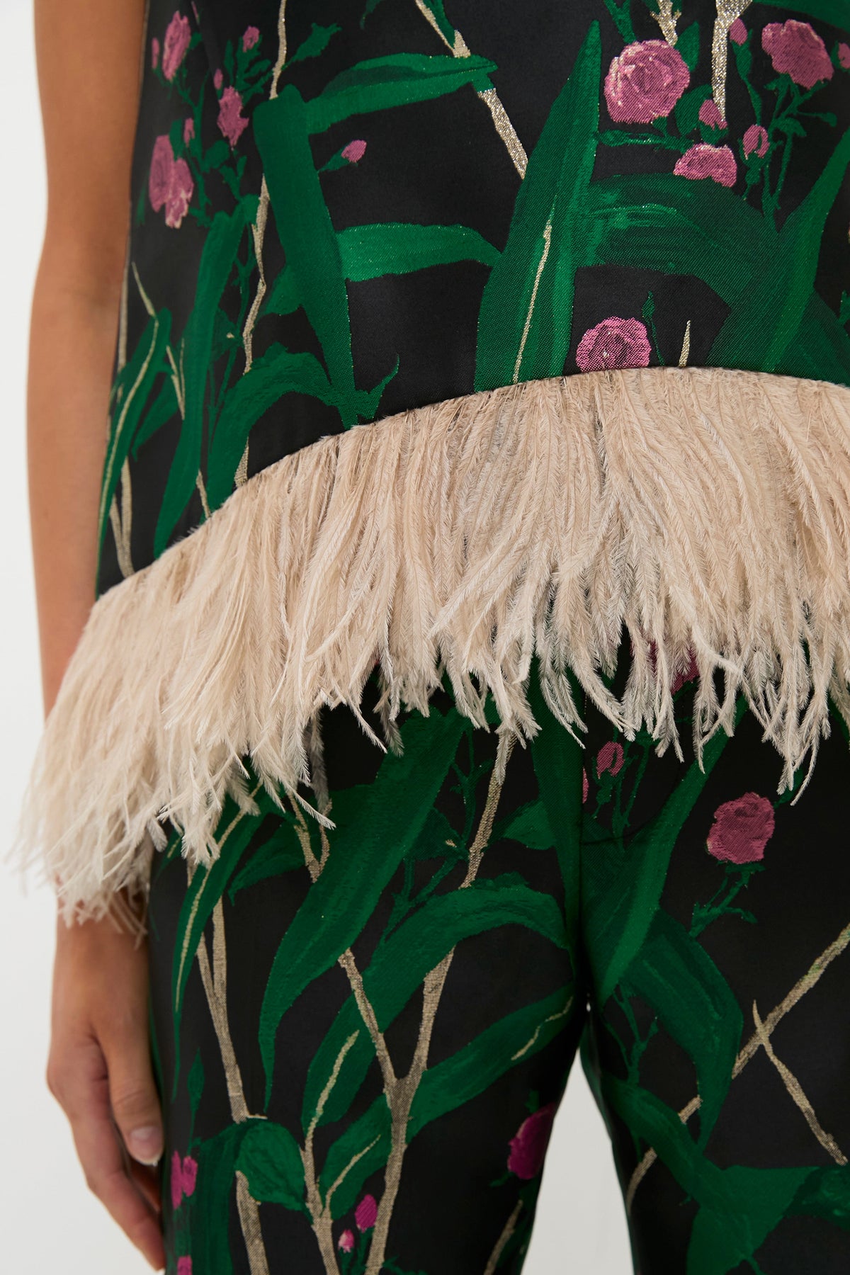 Bamboo Jacquard La Scala Top with Feathers