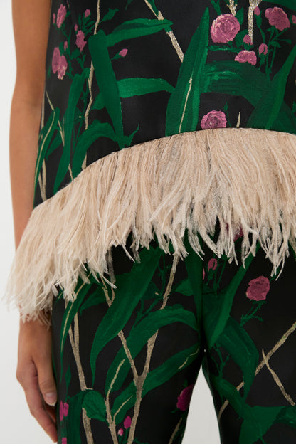 Bamboo Jacquard La Scala Top with Feathers