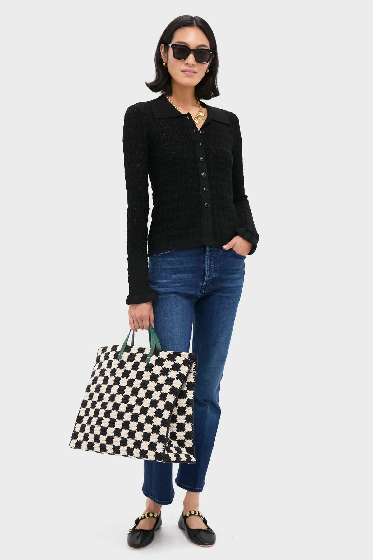 Black and Cream Crochet Checker Summer Simple Tote