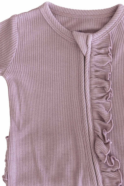 Embroidered Bamboo Waffle Zipper Ruffle Footies | In Bloom