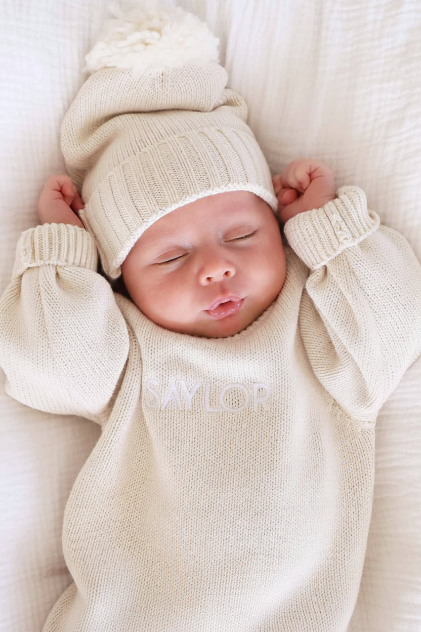 Embroidered Knit Sweater Bubble Romper | Ash