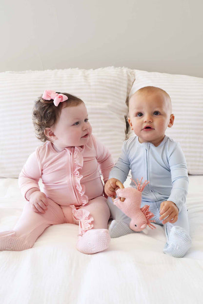 Baby Blue Bamboo Zipper Footie