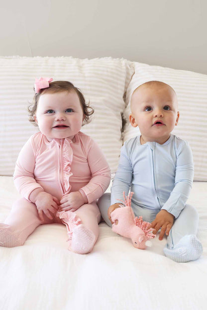 Baby Blue Bamboo Zipper Footie