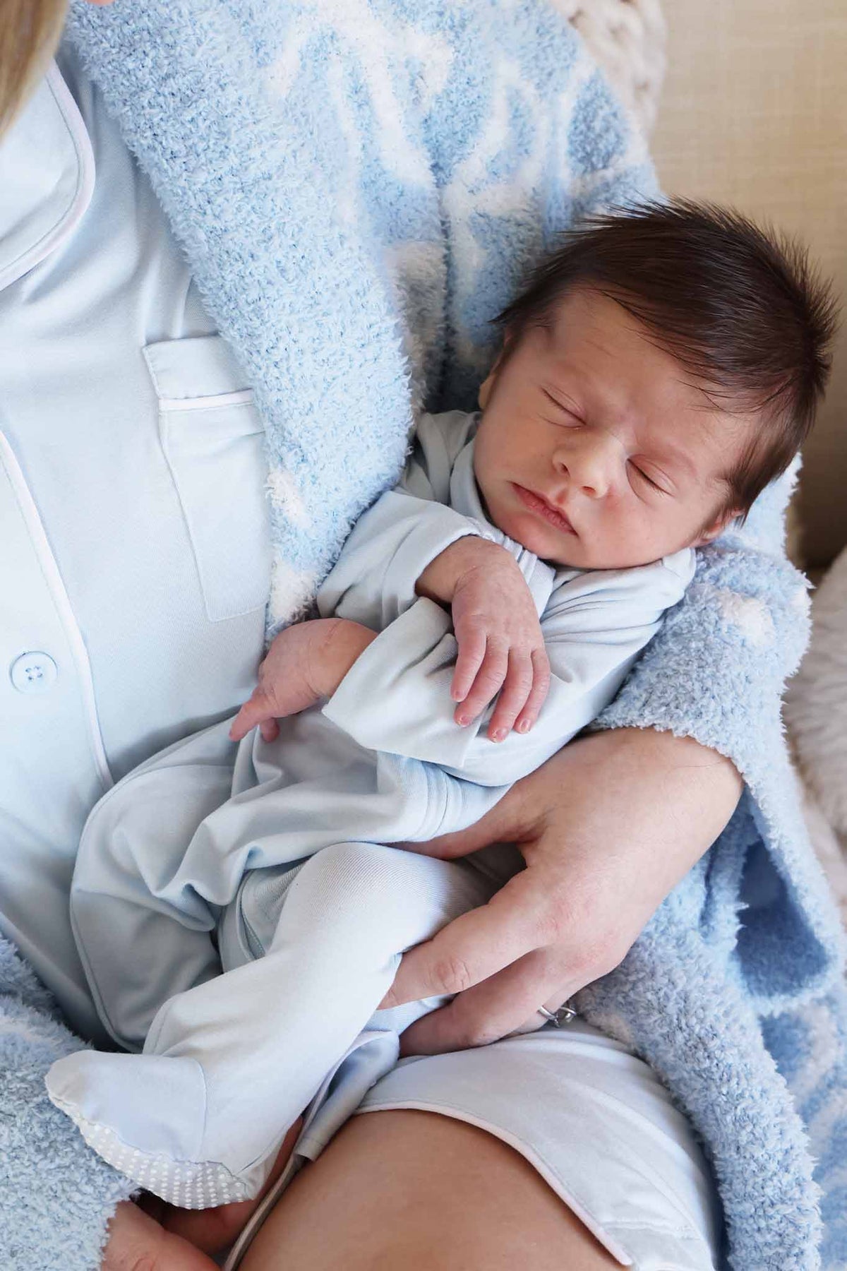 Baby Blue Bamboo Zipper Footie