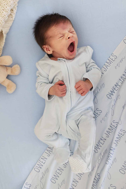 Baby Blue Bamboo Zipper Footie