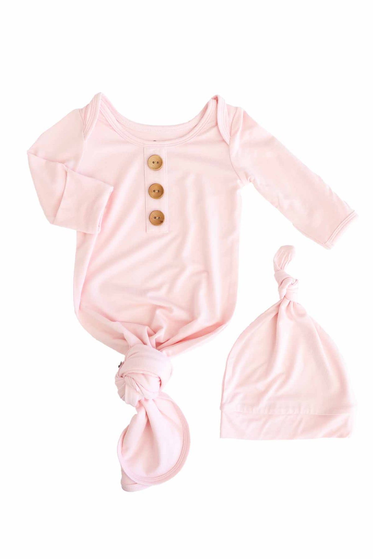 Baby Pink Newborn Baby Knot Gown & Hat Set