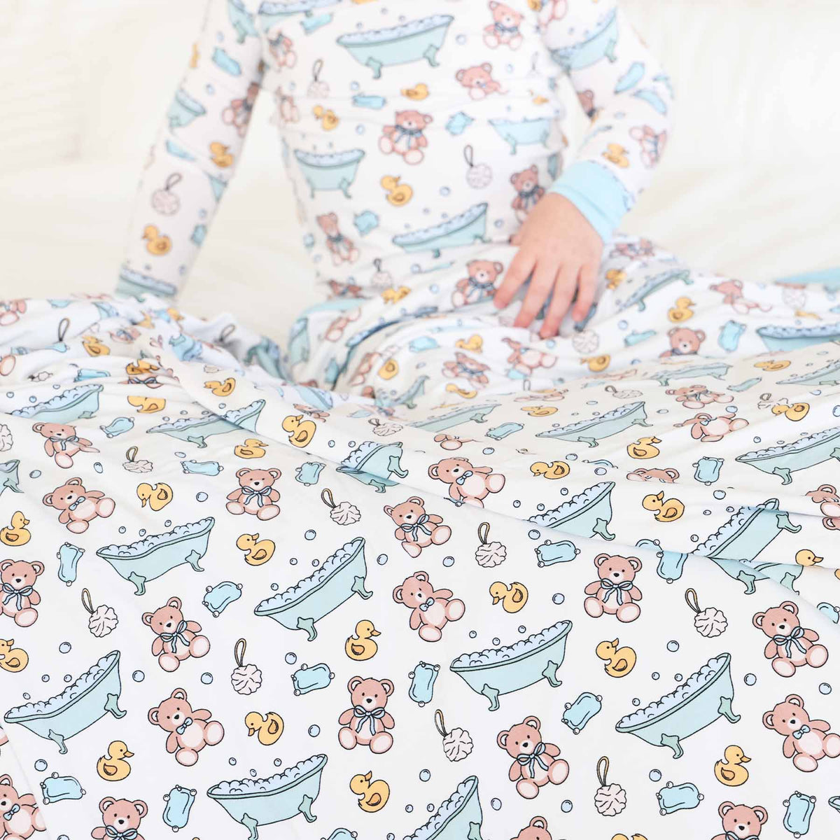 Bathtime Besties Double Sided Bamboo Blanket | Blue