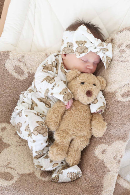 Beary Sweet Bamboo Waffle Zipper Ruffle Footie