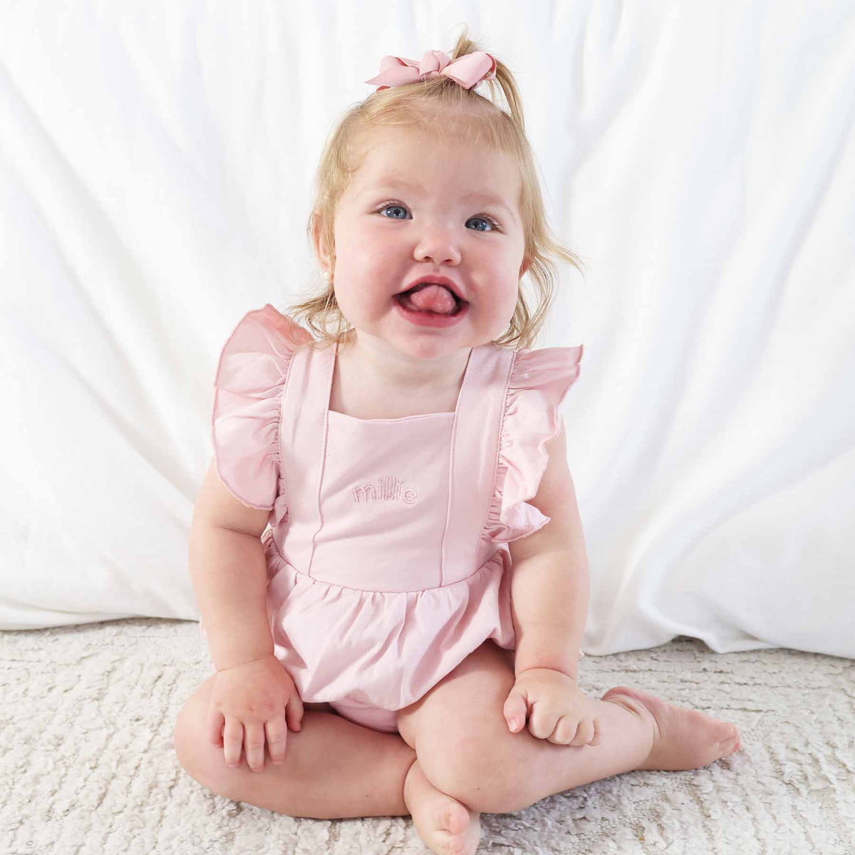 Embroidered Cross Back Ruffle Bubble Romper