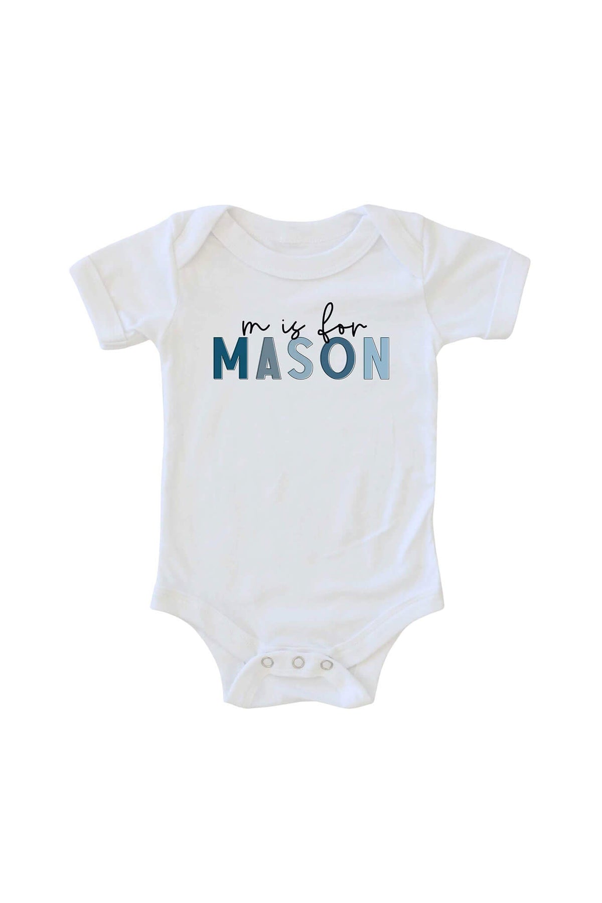 Personalized Blue Color Block Name Graphic Bodysuit | White