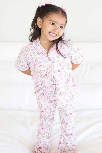 Girl's Two Piece Flare Lounge Set | Bows in Bloom