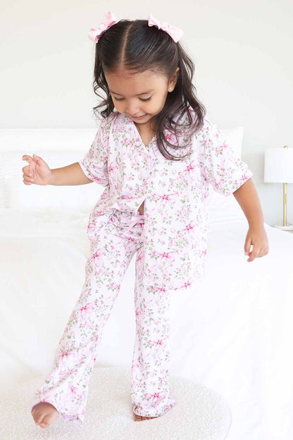 Girl's Two Piece Flare Lounge Set | Bows in Bloom