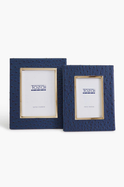 5x7 Navy Ostrich Photo Frame with Gold Edge