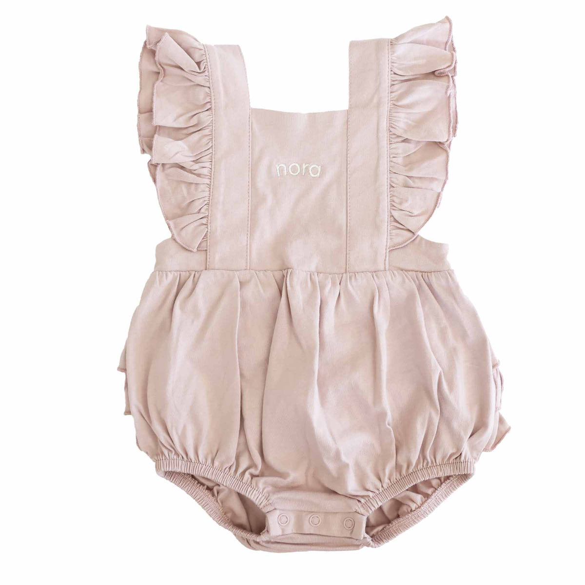 Embroidered Cross Back Ruffle Bubble Romper