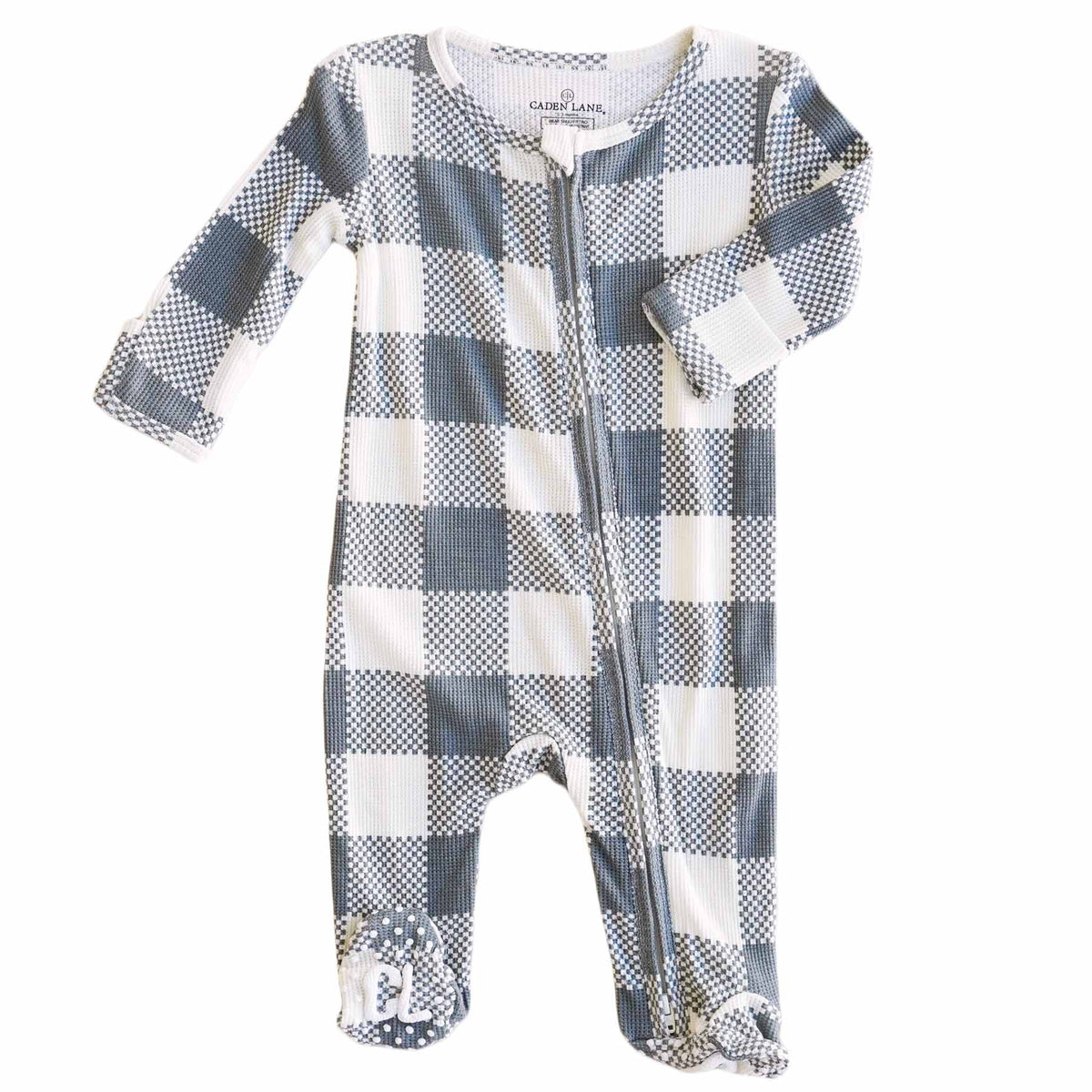 Big Check Bamboo Waffle Zipper Footie | Denim