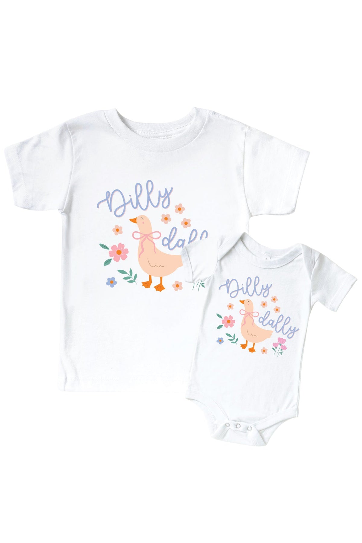 Dilly Dally Graphic Bodysuit & Kids Tee | White