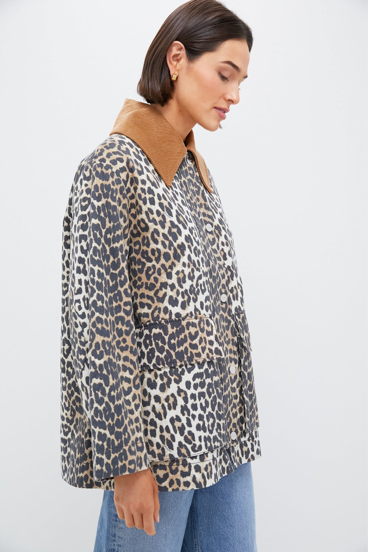 Almond Milk Printed Canvas Midi Jacket