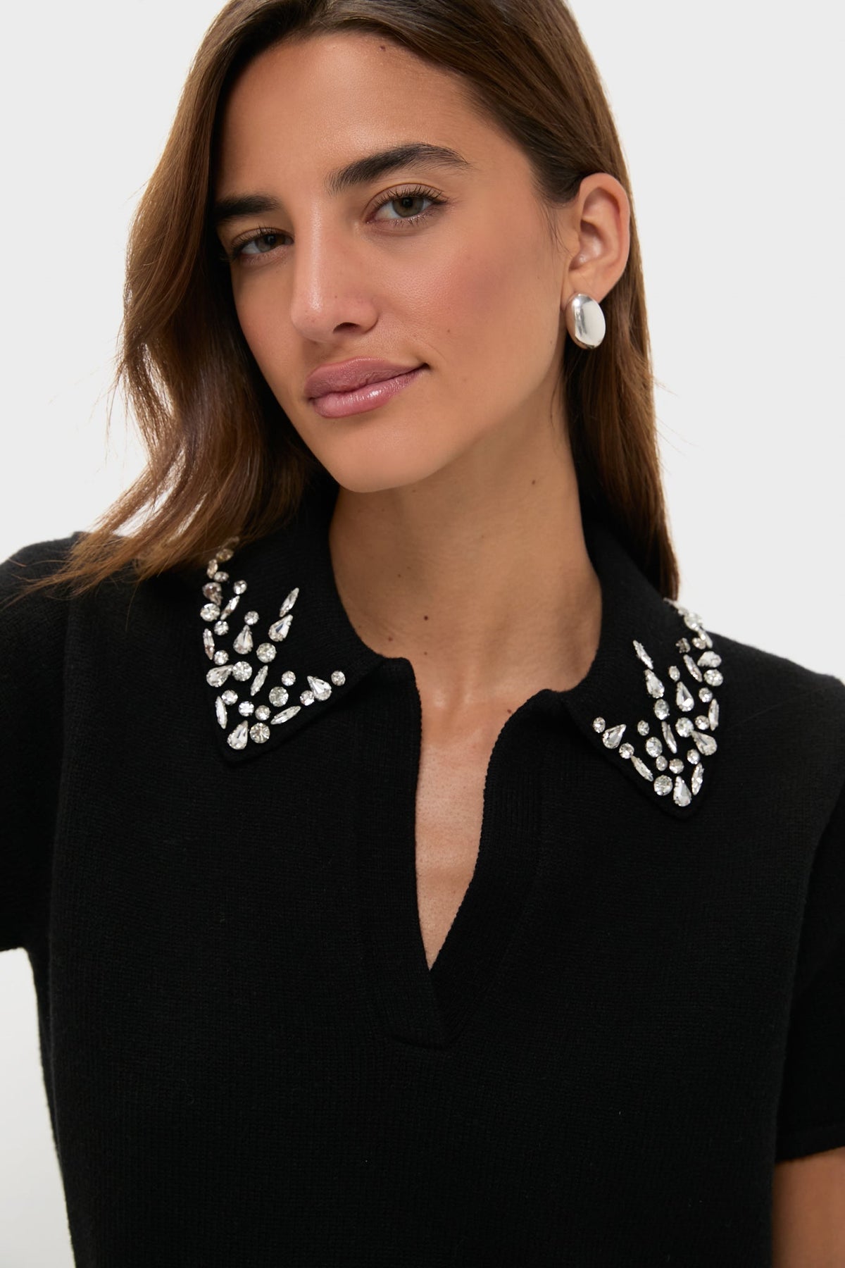 Black Knit Embellished Anica Polo