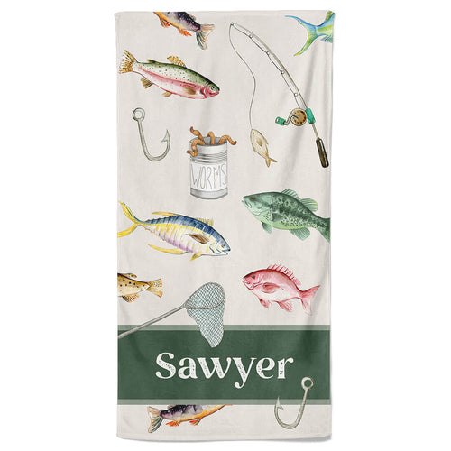 Gone Fishing Personalized Kids Beach Towel