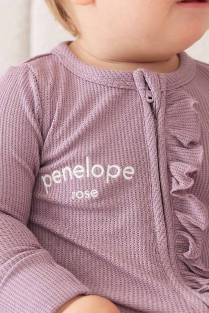 Embroidered Bamboo Waffle Zipper Ruffle Footies | In Bloom