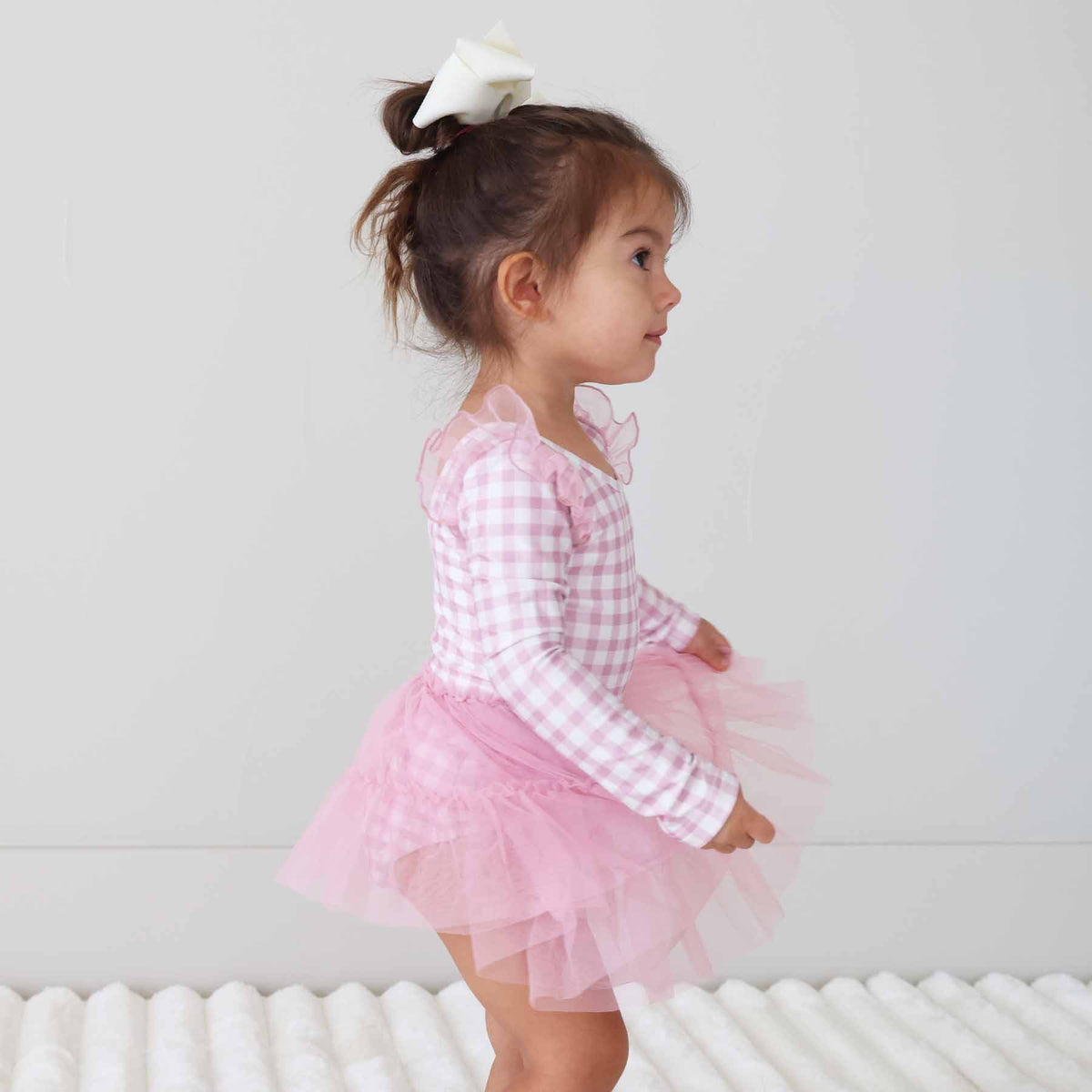 Long Sleeve Ruffle Skirt Leotard | Girly Gingham