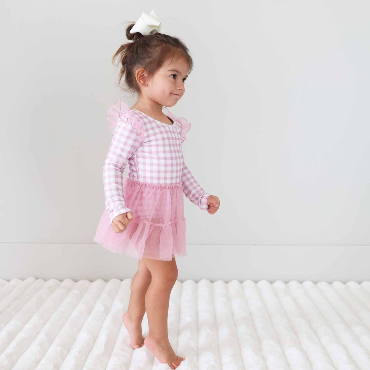 Long Sleeve Ruffle Skirt Leotard | Girly Gingham