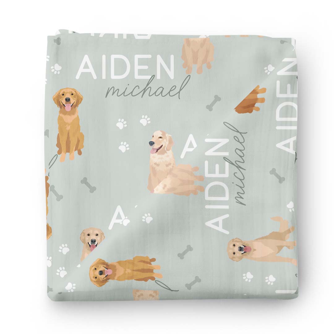 Personalized Baby Name Swaddle Blanket | Golden Retriever