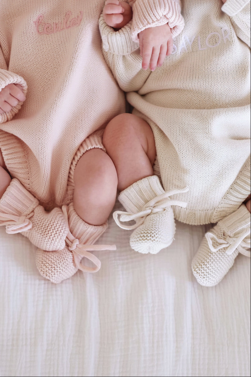 Embroidered Knit Sweater Bubble Romper | Tea Rose
