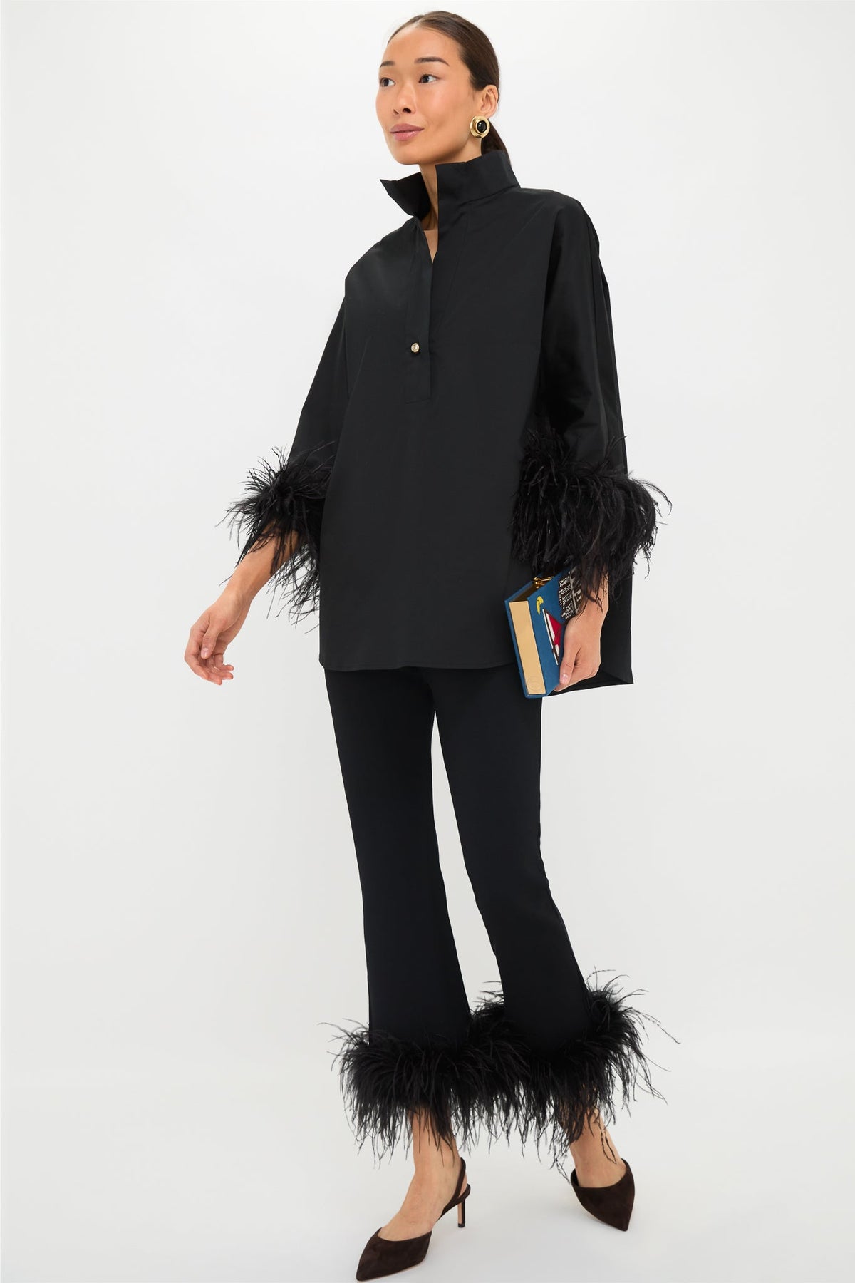 Black Feather Compression Knit Ashford Pants