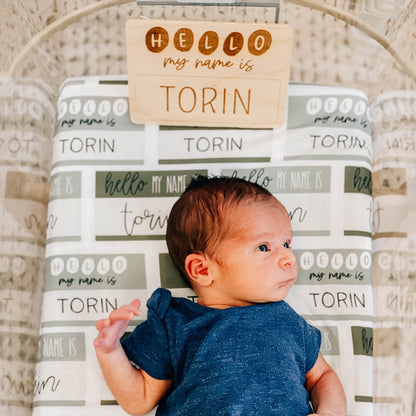 Hello My Name Is Personalized Swaddle Blanket GREENS