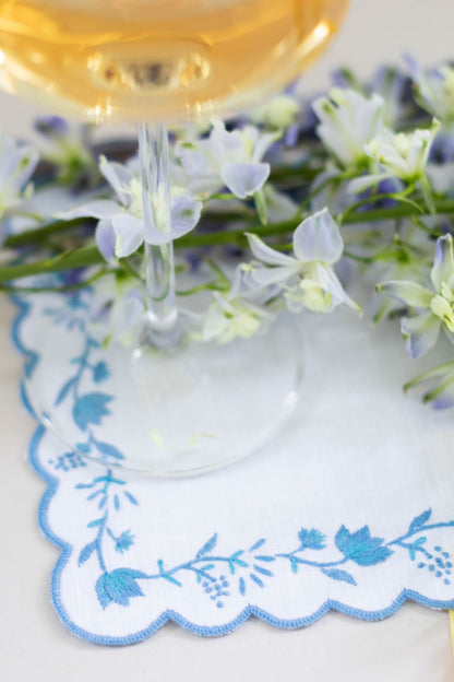 Blue and White Floral Cocktail Napkins Set of 4