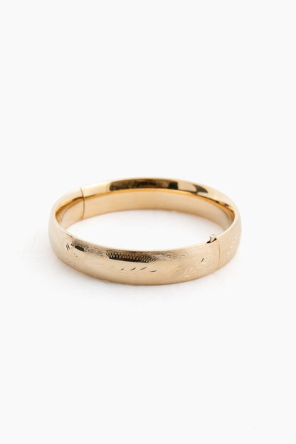 14k Yellow Gold Classic Etched Floral Bangle (.53"w)