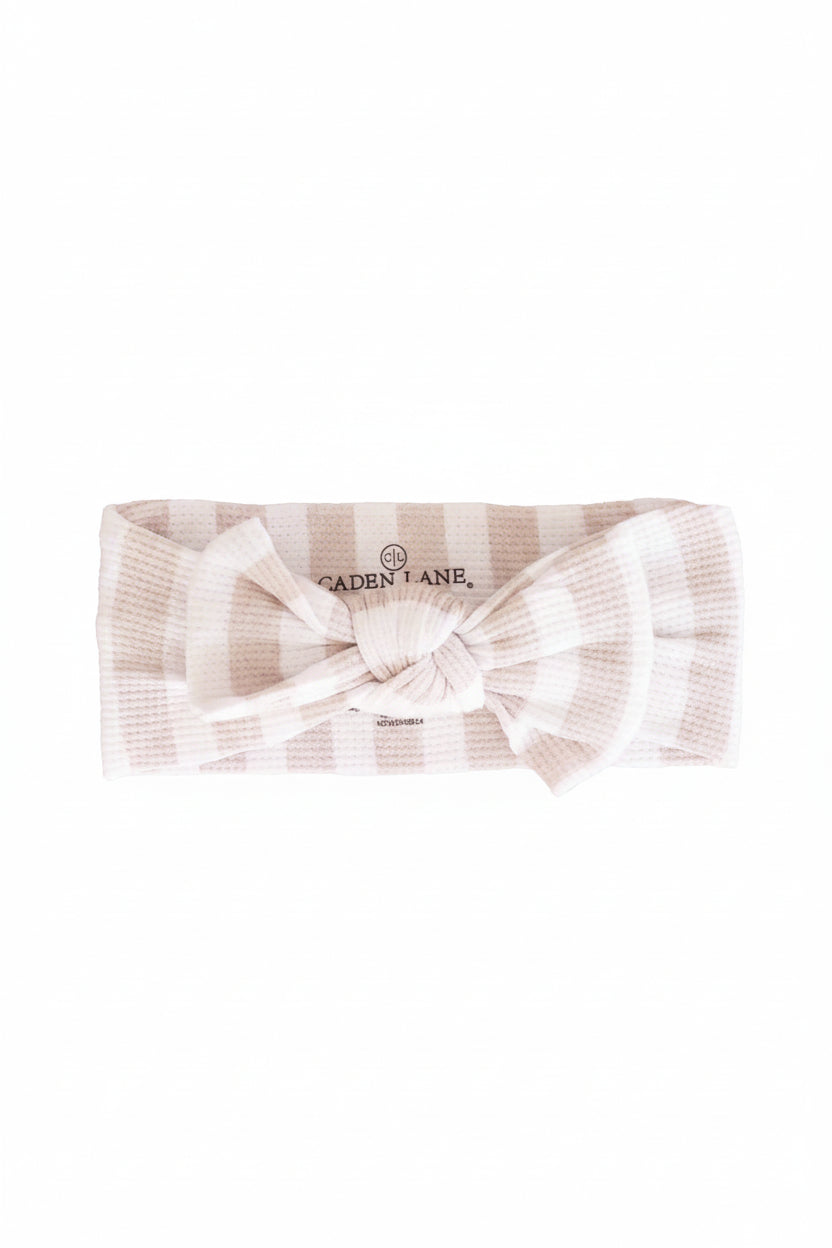 Latte Stripes Bamboo Waffle Knit Large Bow Headwrap