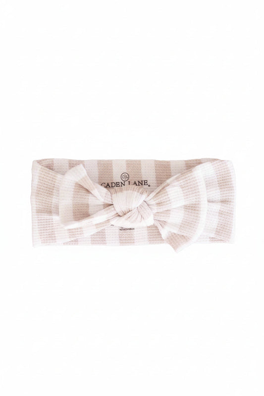 Latte Stripes Bamboo Waffle Knit Large Bow Headwrap