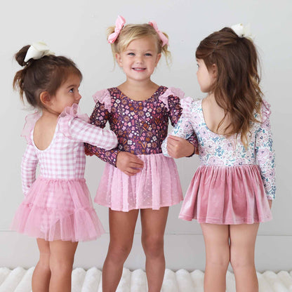 Long Sleeve Velvet Skirt Leotard | Mauve Meadow