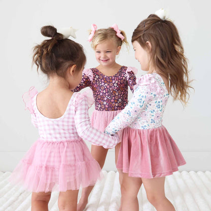 Long Sleeve Velvet Skirt Leotard | Mauve Meadow