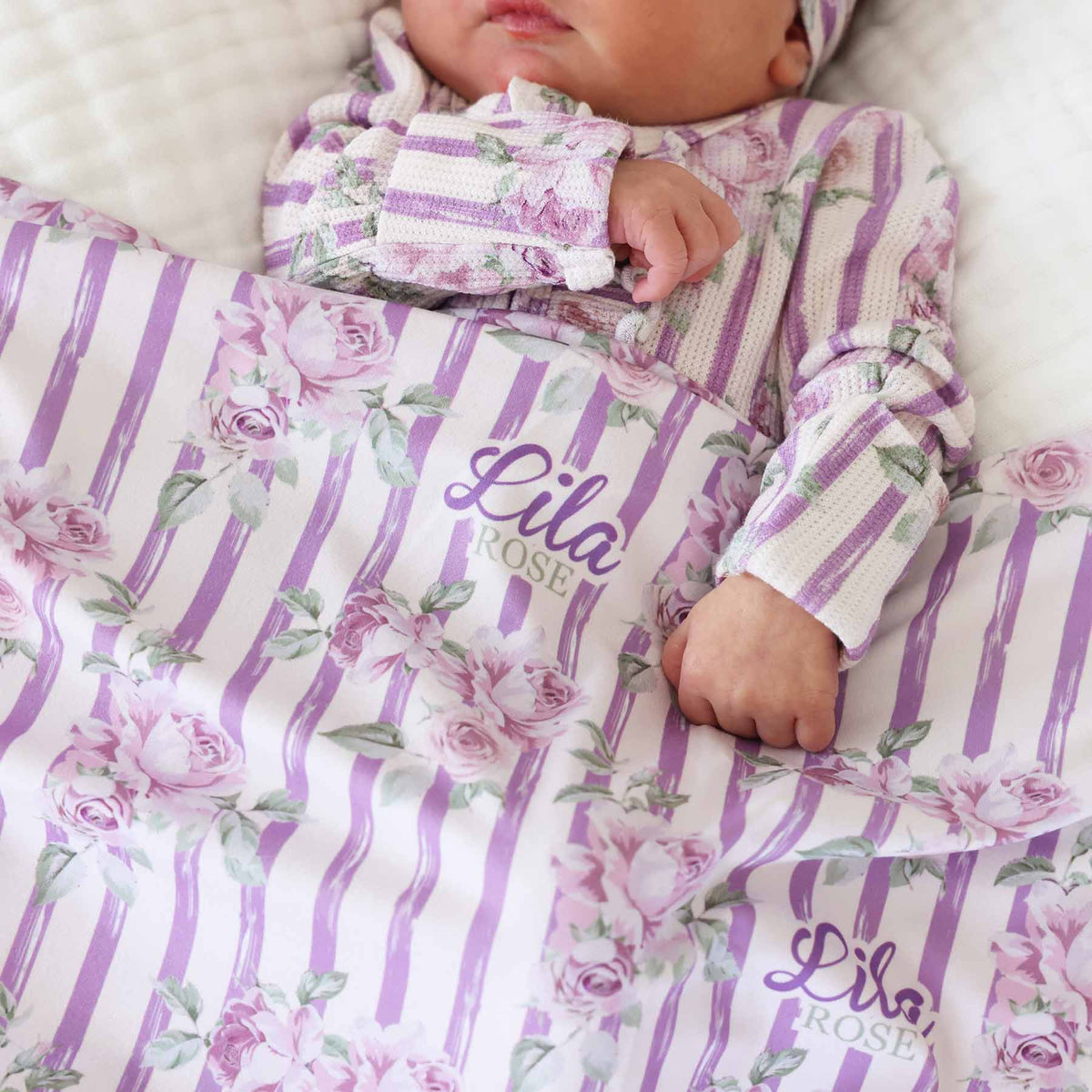 Lila's Lilacs Personalized Swaddle Blanket