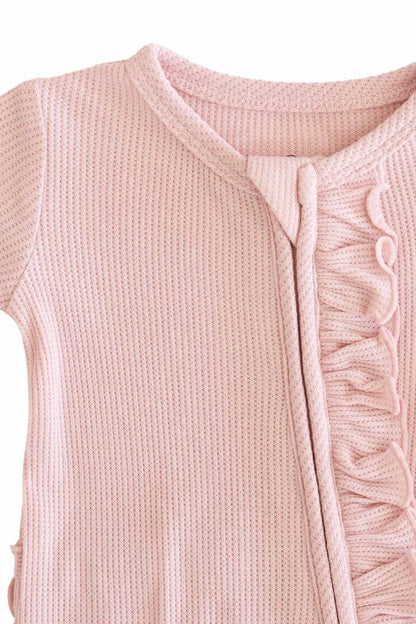 Embroidered Bamboo Waffle Zipper Ruffle Footies | In Bloom