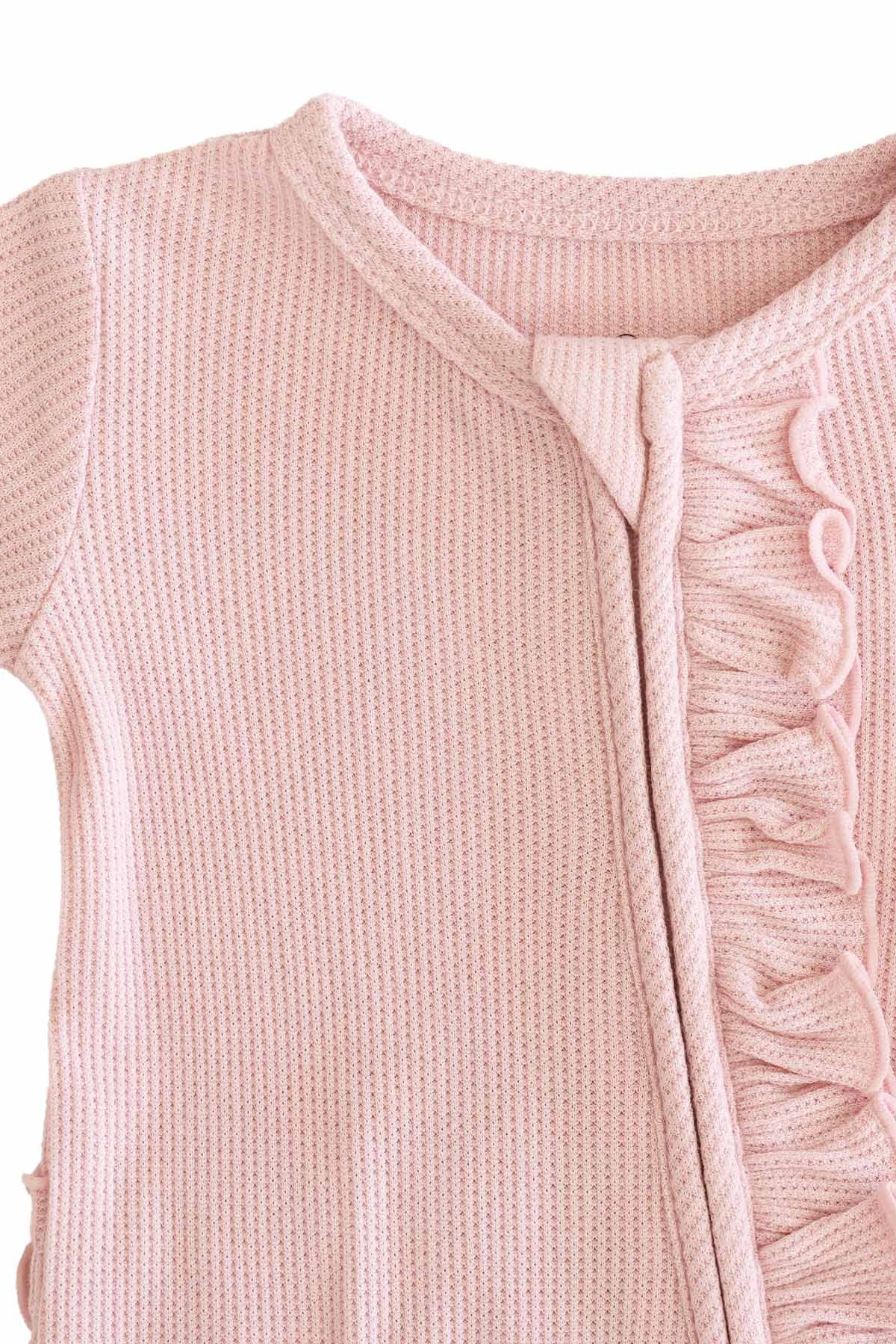 Embroidered Bamboo Waffle Zipper Ruffle Footie | Lotus