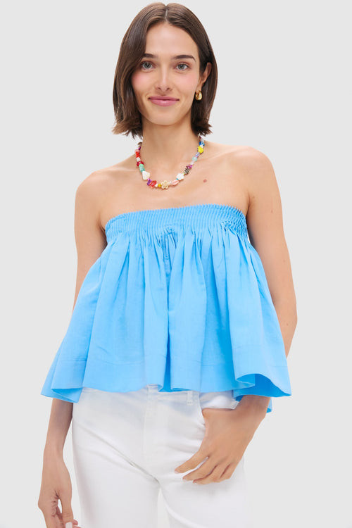Azure Blue Shirred Shirley Blouse